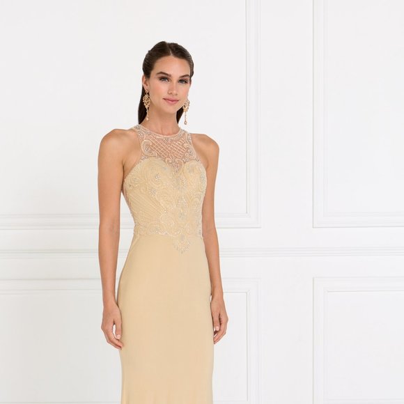 NEW SLEEVELESS SHEATH EMBROIDERED SEQUINS DRESS WITH SHEER ZIPPER BACK GL1507